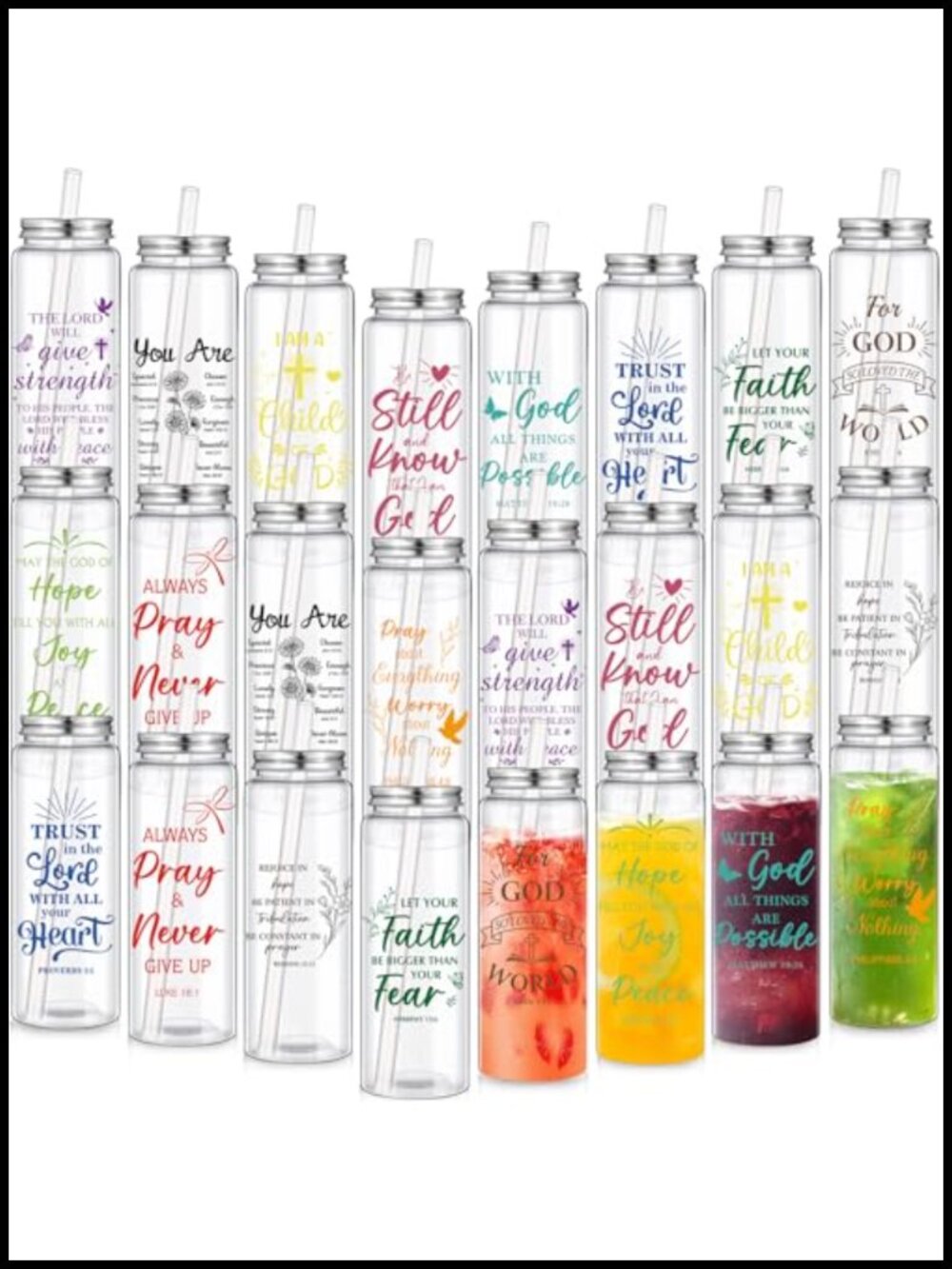 Christian Gifts 24 Pc Plastic Tumblers 17 oz Lids Straws Bible Verse Cups